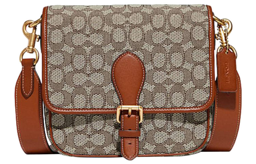 COACH Frankie Glove Tanned Leather With Fabric Shoulder Bag, Crossbody Bag Small Women's Monogram Brown