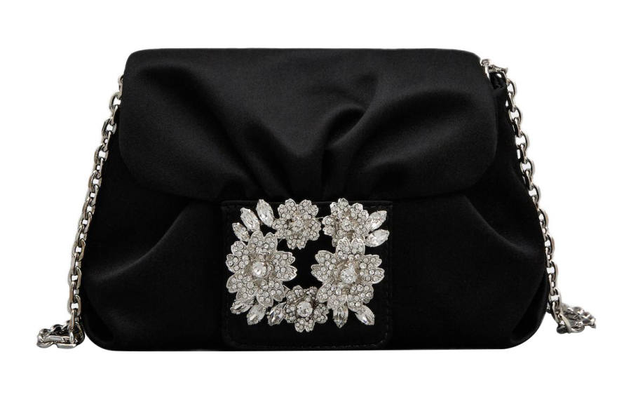 Roger Vivier RV BOUQUET STRASS Silk Satin Clutch Extra Small Women's Black