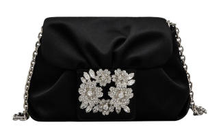 Roger Vivier RV BOUQUET STRASS Silk Satin Clutch Extra Small Women's Black