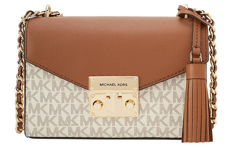 MICHAEL KORS Rose Monogram Cow Leather Crossbody Bags Women's Vanilla White/Acorn Brown