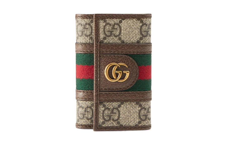 GUCCI Ophidia Canvas Leather Trim Key Pouch Women's