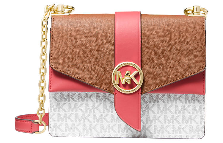 MICHAEL KORS Greenwich Print Artificial Leather Crossbody Bag Small Women's Vanilla White/Dark Brown