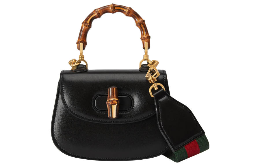 GUCCI Bamboo 1947 Leather Bamboo Bag Handbag, Shoulder Bag Mini Women's Black/Brown