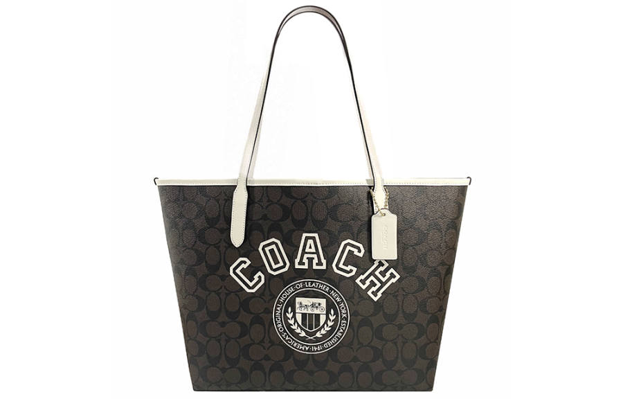 COACH City Leather Tote Bag, Shopping Bag, Shoulder Bag, Handbag Large Women's Black & White