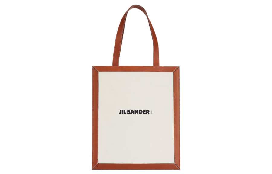 JIL SANDER Cotton Canvas Leather Canvas Bag, Tote Bag, Shopping Bag, Handbag Regular Unisex Beige/Brown