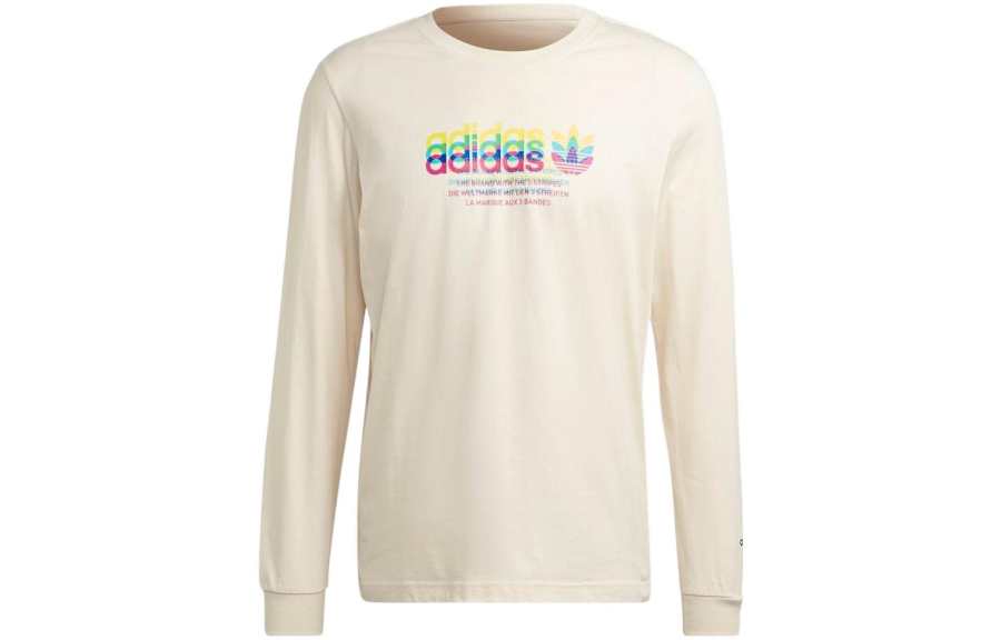 Adidas Adidas T Shirts Men's Ecru Crew Neck Moderate Straight Fit