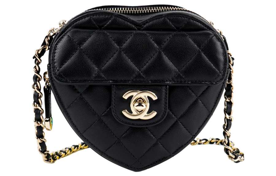 CHANEL Sheepskin Material Gold Metal Heart Bag, Portable Crossbody Bag, Shoulder Bag Women's Black