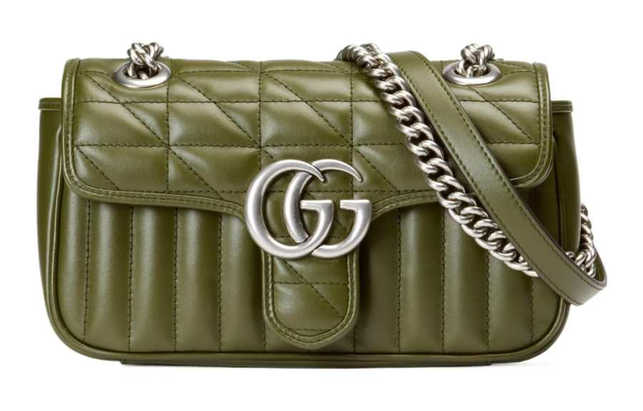 GUCCI GG Marmont Leather Chain Bag, Portable Crossbody Bag, Shoulder Bag Small Women's Grass Green