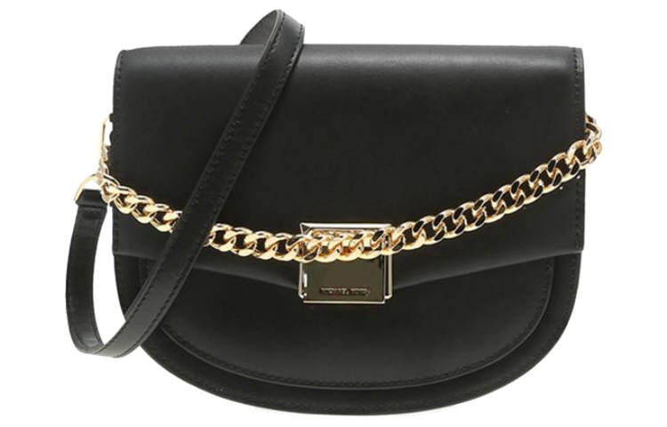 MICHAEL KORS Lita Cow Leather Saddle Bag, Shoulder Bag, Crossbody Bag Women's Black