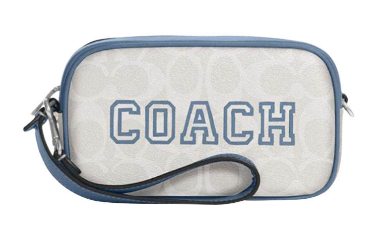 COACH Jamie Artificial Leather Wrist Bag Clutch Handbag Small Women's Chalk White & Indigo