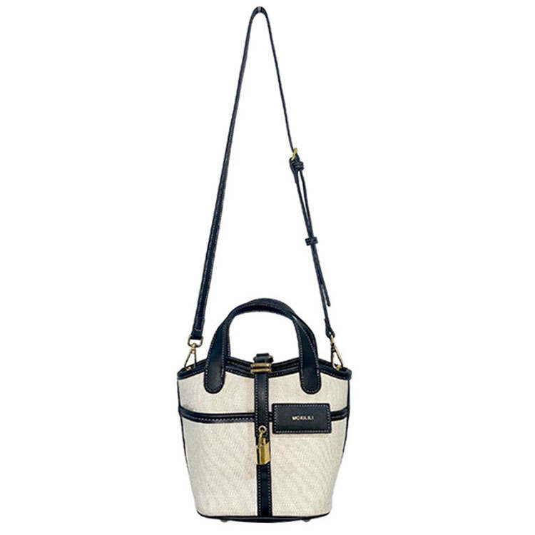 Mosiliri Canvas Bag, Bucket Bag, Basket Bag, Handbag, Shoulder Bag, Crossbody Bag Small Women's White/Black
