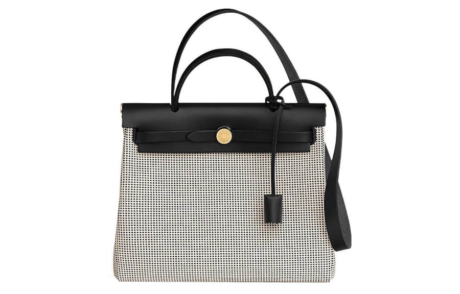 HERMES Herbag Zip Viking Quadrille Canvas And Hunter Cow Leather Shoulder Bag, Crossbody Bag, Handbag 31 Unisex