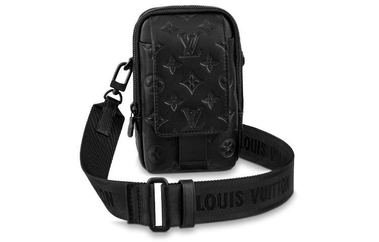 LOUIS VUITTON Cow Leather Cell Phone Pouch Regular Men's Black
