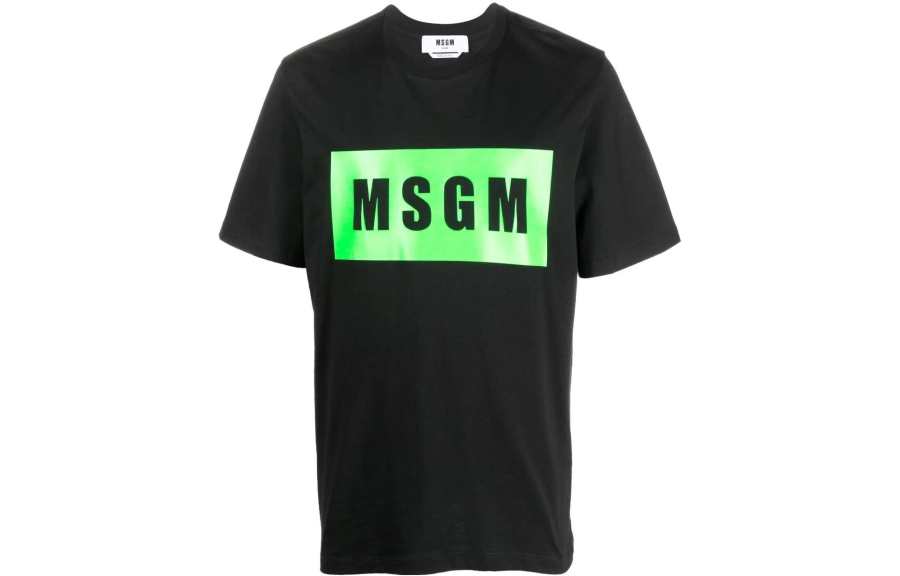 MSGM MSGM T Shirts Men's Black Crew Neck Moderate Straight Fit
