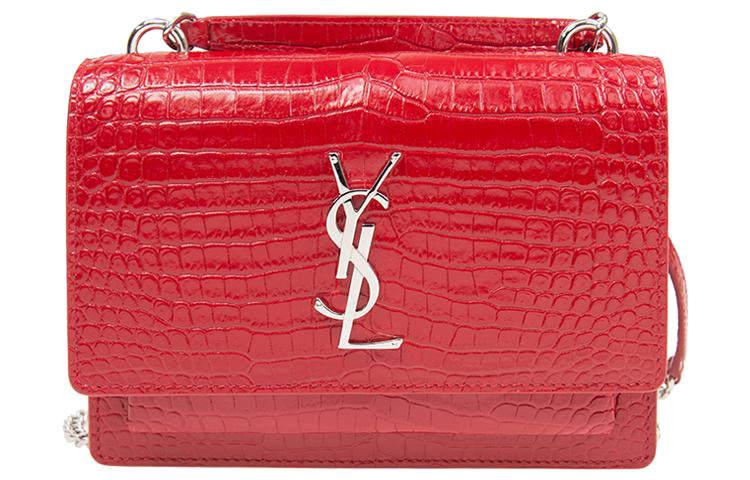 SAINT LAURENT SUNSET Cow Leather Handbag, Shoulder Bag, Crossbody Bag Women's Red