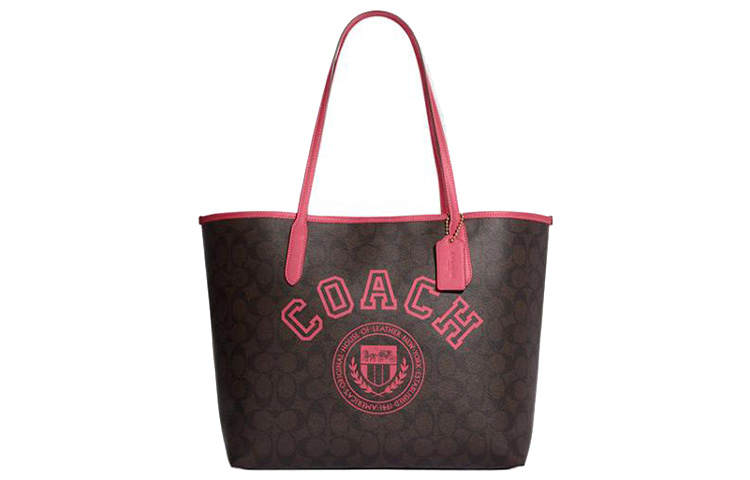 COACH City Artificial Leather Tote Bag, Shopping Bag, Shoulder Bag, Handbag Large Women's Brown & Watermelon