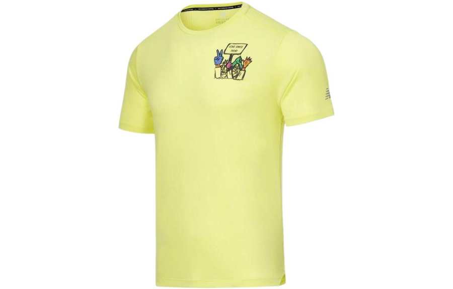 New Balance New Balance T Shirts Men's Yellow Crew Neck Moderate Straight Fit
