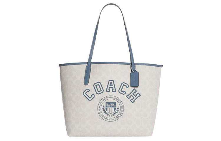 COACH City Artificial Leather Tote Bag, Shopping Bag, Shoulder Bag, Handbag Large Women's Chalk White & Indigo