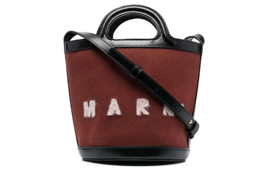 MARNI TROPICALIA Cow Leather Bucket Bag, Portable Crossbody Bag, Shoulder Bag Mini Women's Red/Black