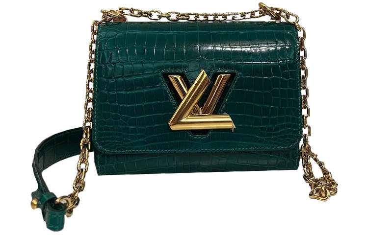 LOUIS VUITTON Polished Crocodile Leather Twist Bag, Chain Bag, Portable Crossbody Bag, Shoulder Bag Small Women's