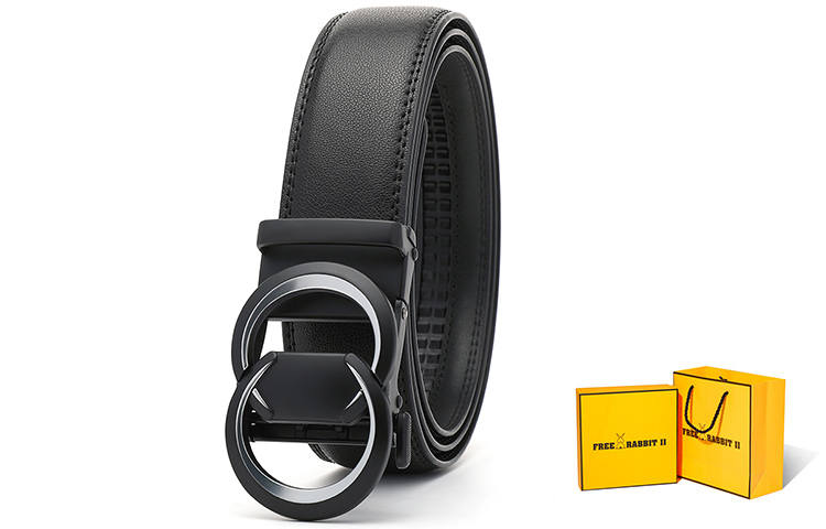 FREE RABBITⅡ FREE RABBITⅡ Double Ring Interlocking Business Automatic Buckle Cow Leather Belts Men's Box