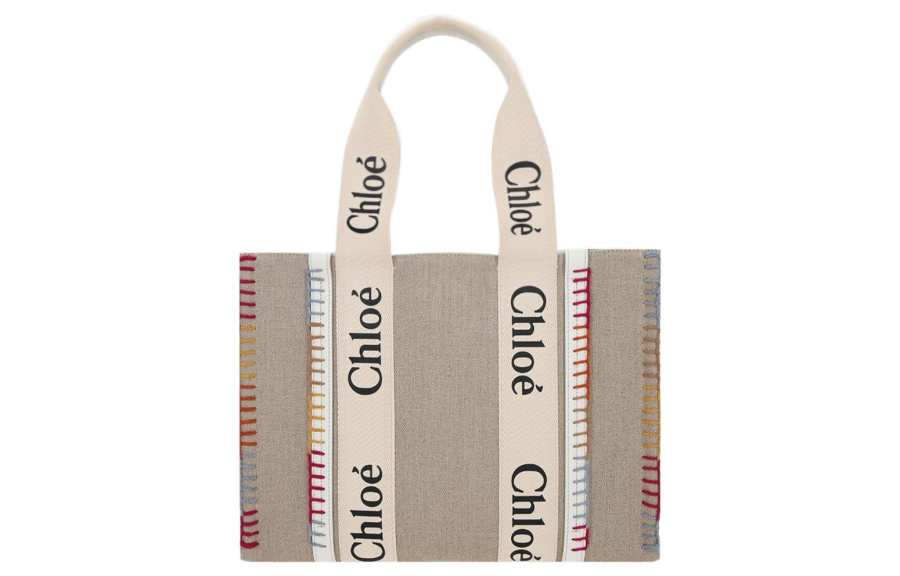 Chloé Chloe Woody Canvas With Smooth Calfskin Finish Tote Bag, Shopping Bag, Shoulder Bag, Handbag Medium Women's