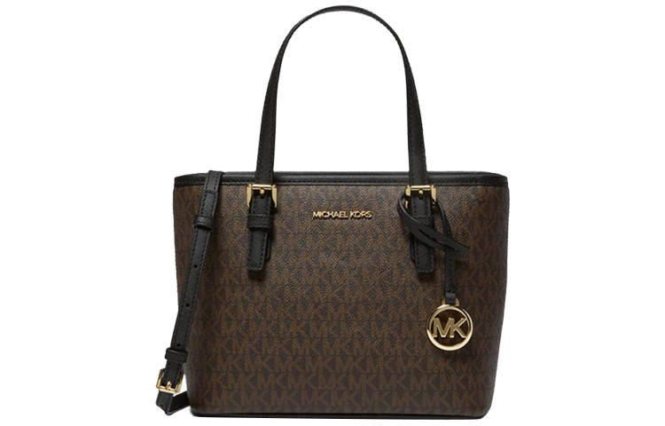 MICHAEL KORS Jet Set Coated Canvas With Leather Trim Tote Bag, Shopping Bag, Shoulder Bag, Crossbody Bag, Handbag Mini