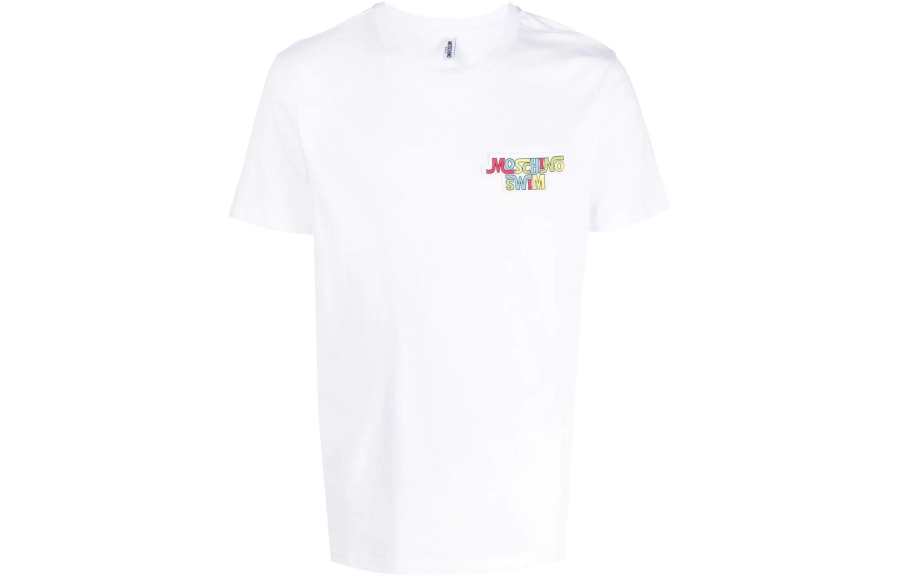 MOSCHINO T Shirts Men's White Crew Neck Moderate Straight Fit