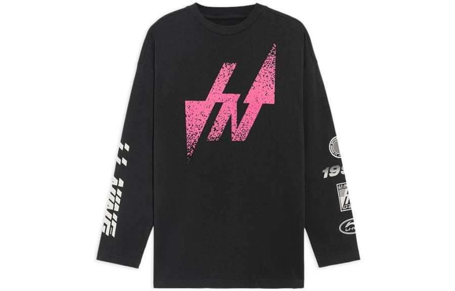 Li-Ning Li Ning China Li Ning T Shirts Men's Black Crew Neck Moderate Straight Fit