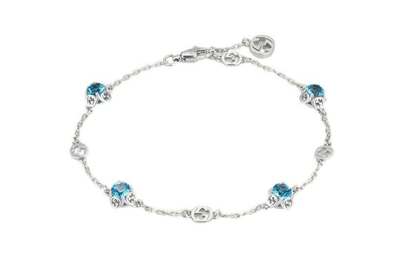 GUCCI Interlocking 18K White Gold With Topaz Bracelets Unisex Gray/Blue