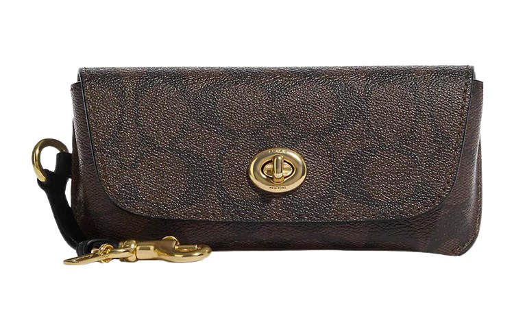 COACH Sunglass Case Signature Coated Canvas Clutch Eyeglass Pouch Small Women's Dark Brown