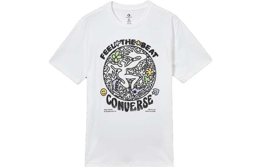 Converse T Shirts Unisex White Crew Neck Moderate Straight Fit