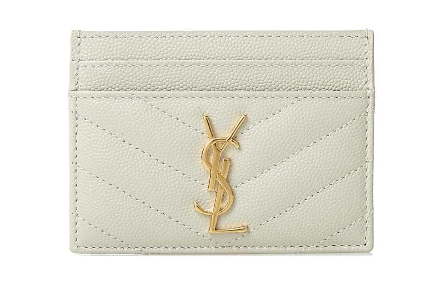 SAINT LAURENT Cassandre Quilted Leather Card Holder Card Holder Women's Vintage White