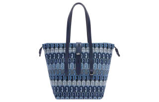 Furla Net Collection Jacquard Fabric With Grain Calfskin Tote Bag, Shopping Bag, Handbag Medium Women's Blue