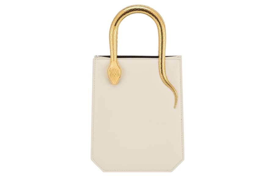 BVLGARI Serpentine Calfskin Tote Bag, Shopping Bag, Shoulder Bag, Crossbody Bag, Handbag Mini Women's White