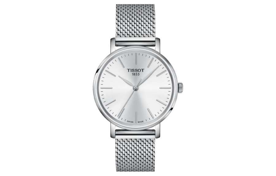 TISSOT Quartz Movement 50m Waterproof Women's Watch 34mm Silver Dial Stainless Steel Case
