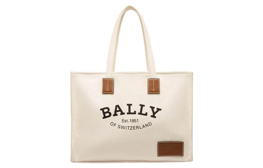 BALLY Fabric With Cow Leather Tote Bag, Shopping Bag, Handbag, Shoulder Bag Regular Women's Ecru