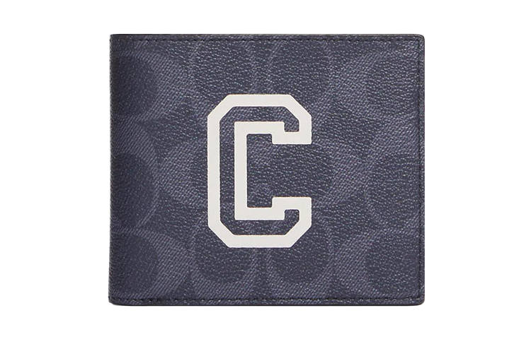 COACH COACH Billfold Wallet Coated Canvas Document Bag, Card Holder, Wallet Men's Denim & Chalk White