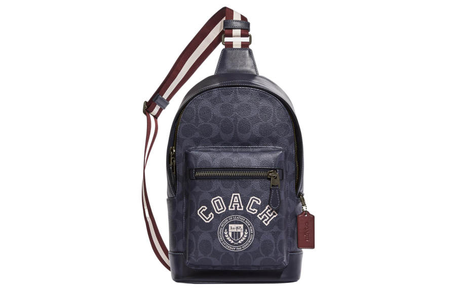 COACH West Coated Canvas With Calfskin Shoulder Bag, Crossbody Bag, Sling Bag Small Men's Blue & Chalk White