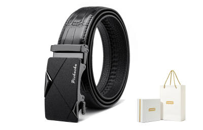 PISHUSHU Carefully Selected Geometric Automatic Buckle Premium Top Grain Cow Leather Belts Men's Width 3.5cm