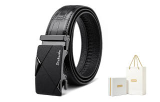 PISHUSHU Carefully Selected Geometric Automatic Buckle Premium Top Grain Cow Leather Belts Men's Width 3.5cm