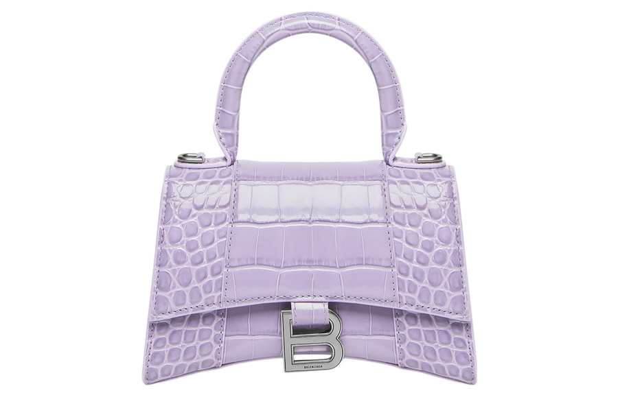 Balenciaga Hourglass Top Handle Xs Crocodile Embossed Lilac