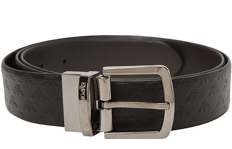 EMPORIO ARMANI Leather Belts Men's Black Width 3.5cm