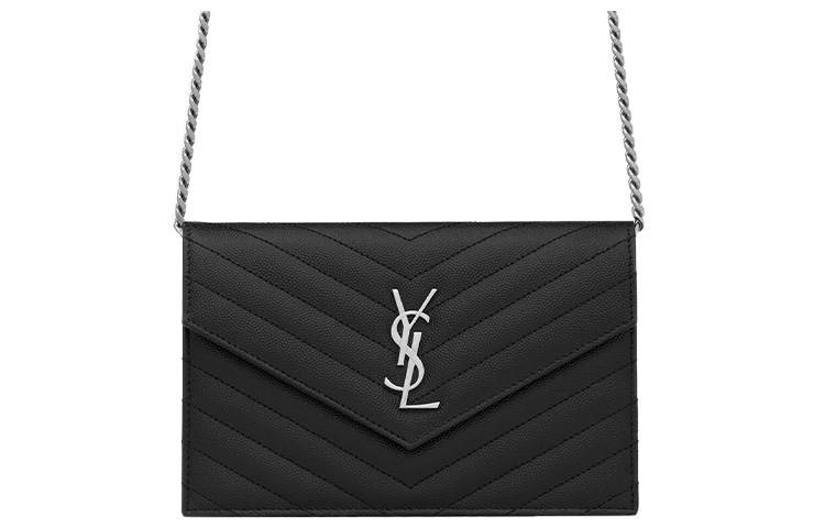 SAINT LAURENT Cassandre Calfskin Envelope Bag, Wallet, Shoulder Bag, Crossbody Bag Regular Women's Black