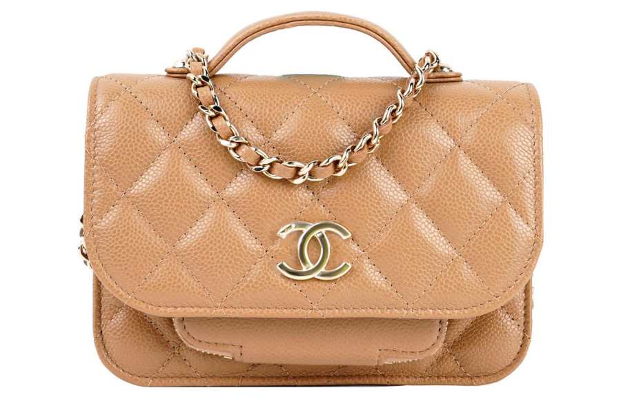 CHANEL Grain Embossed Litchi Grain Calfskin Messenger Bag, Crossbody, One Shoulder Handbag Women's Milk Tea