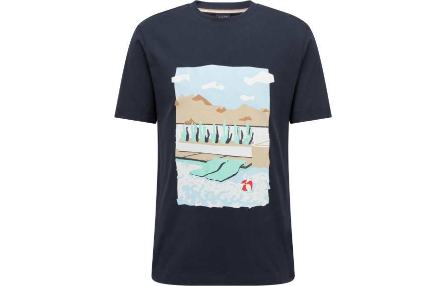 HUGO BOSS T Shirts Men's Blue Crew Neck Moderate Straight Fit