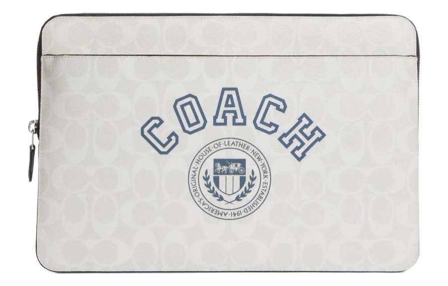 COACH Coated Canvas Clutch Laptop Bag Large Women's Chalk White & Indigo