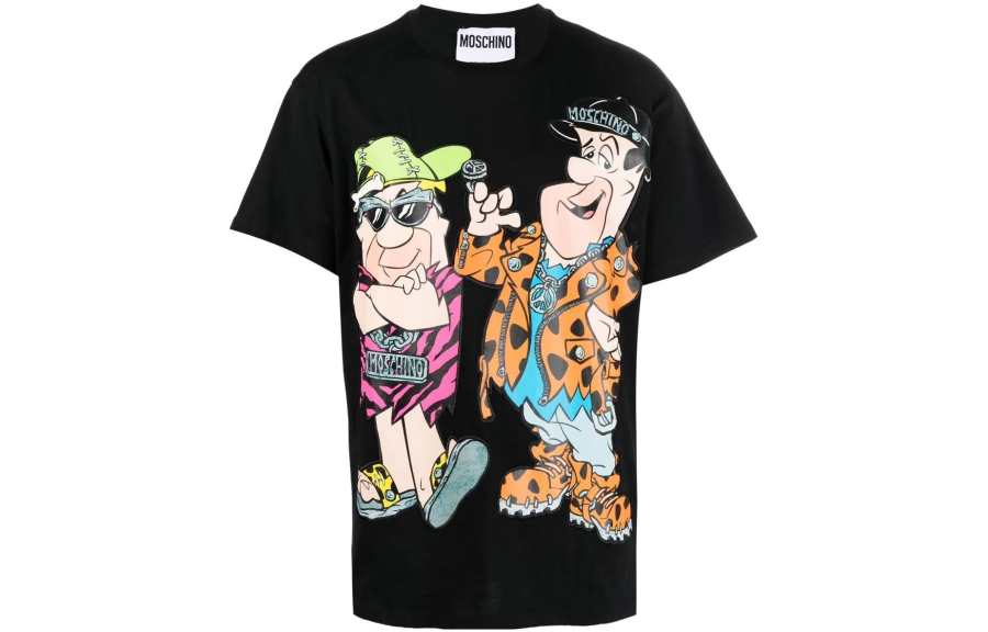 MOSCHINO T Shirts Men's Black Crew Neck Moderate Straight Fit