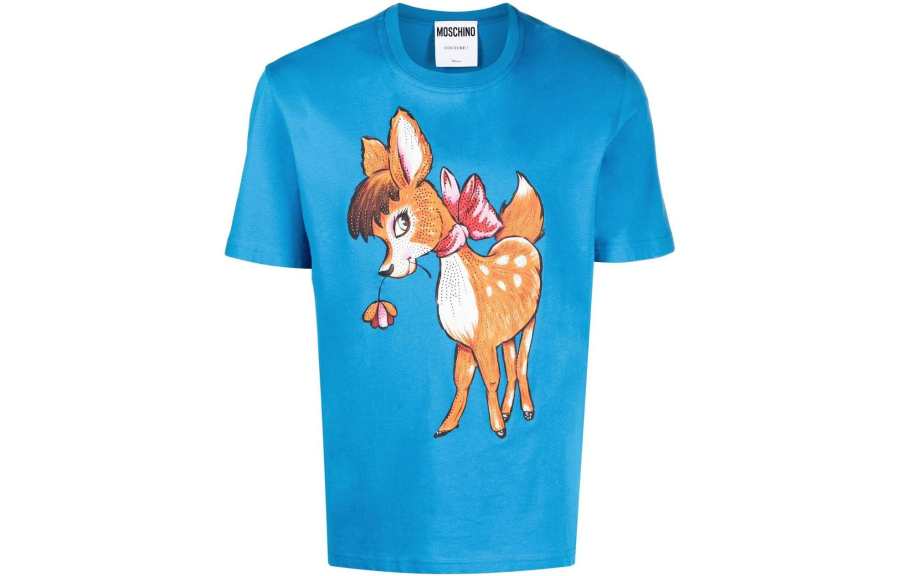MOSCHINO T Shirts Men's Blue Crew Neck Moderate Straight Fit