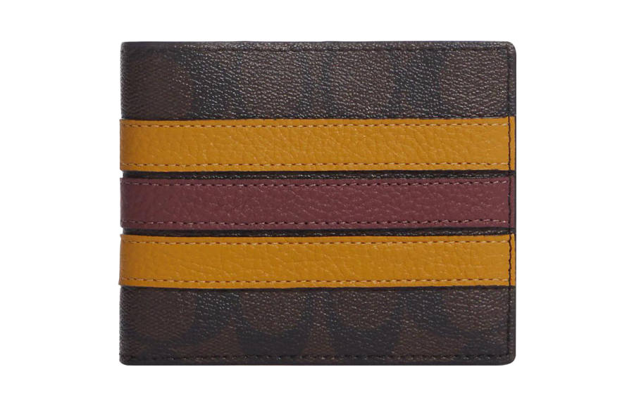 COACH 3 IN 1 Wallet Coated Canvas With Smooth Calfskin Card Holder, Wallet Men's